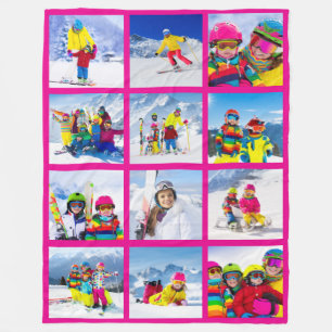 Couverture Polaire 12 Collage Grille Photo Rose Chaud