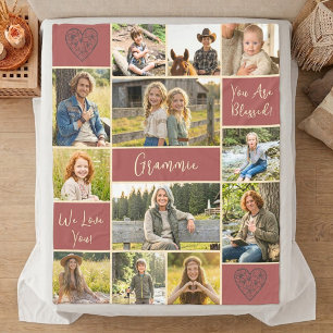 Couverture Polaire 12 Photo Cadeau Personnalisé Mamie Nom Mauve Foi S