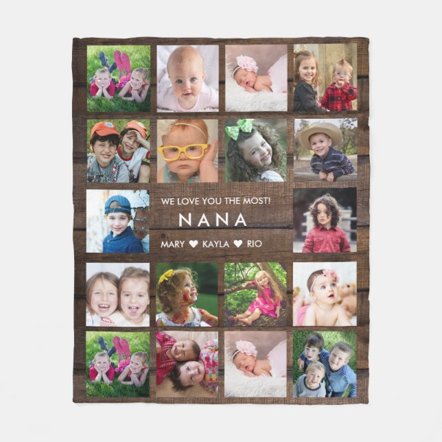 Couverture Polaire 18 Photo Collage Dark Wood Love You Nana (Devant)
