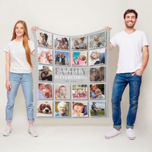 Couverture Polaire 18 Photo Collage Nom de famille Gris