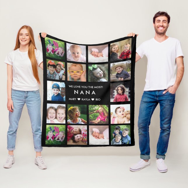 Couverture Polaire 18 Photo Collage We Love You Nana Grandkids Black (En situation)