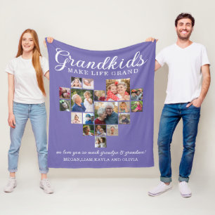 Couverture Polaire 18 Photo Heart Collage Grandkids Citation violet