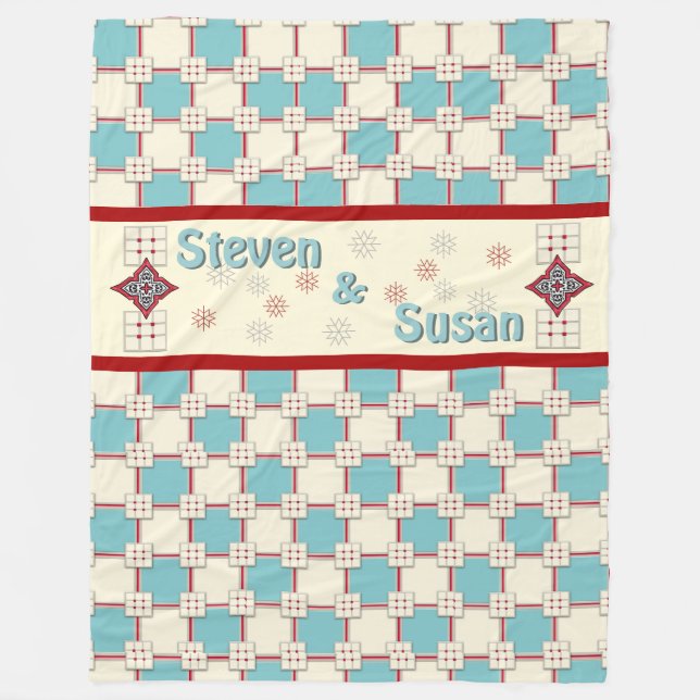 Couverture Polaire 1940s Layered Tile_Aqua, ivoire, rouge (Personnali (Devant)