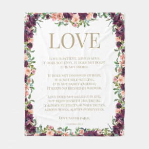 Couverture Polaire 1 Corinthiens 13 Love Bible Verse Bourgogne Floral