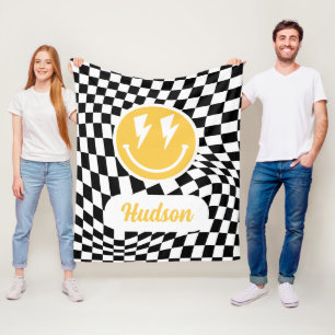 Couverture Polaire 1anniversaire sourire visage rétro noir blanc supe