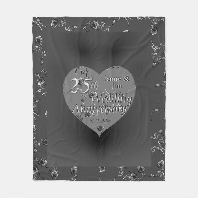 Couverture Polaire 25e anniversaire du Mariage Coeur Rose d'argent (Devant)
