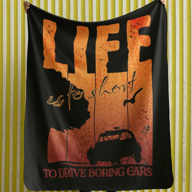 Couverture Polaire 2CV Oldtimer Life est trop court pour conduire des (2CV Blanket in Black with a Orange Sunset Background)