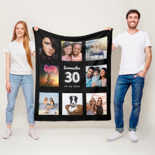 Couverture Polaire 30e anniversaire noir argent photo collage nom