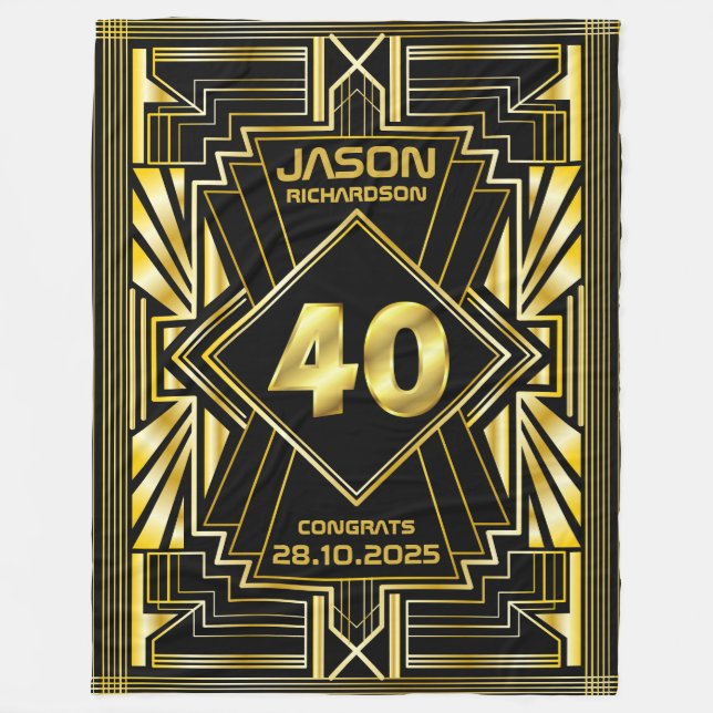 Couverture Polaire 40e anniversaire Art Déco Gold Black Great Gatsby (Devant)