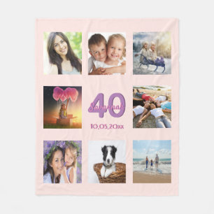 Couverture Polaire 40e anniversaire sur mesure photo collage rose or 