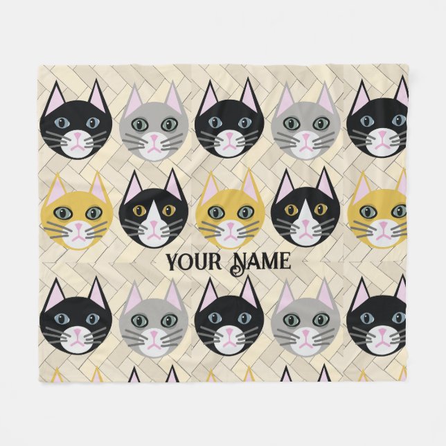 Couverture Polaire 4 Chats, Herringbone Beige (Devant (Horizontal))