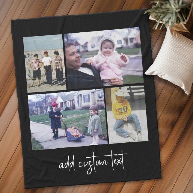 Couverture Polaire 4 Collage de photos - vous pouvez changer la coule (Personalized fleece blanket with 4 photos and text)