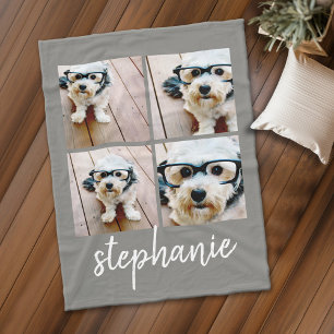 Couverture Polaire 4 Photo Collage gris avec nom de script moderne