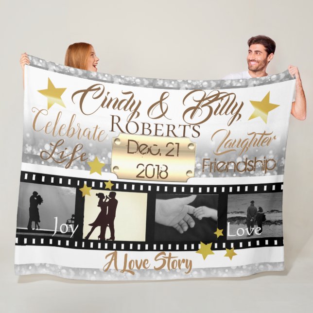 Couverture Polaire 4 Photographie Star Film Reel Silver Bokeh et Gold (En situation)