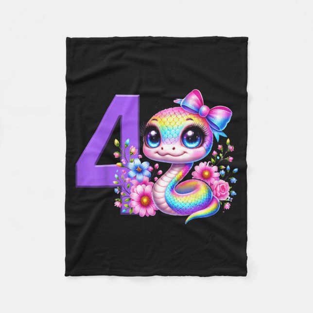 Couverture Polaire 4th Birthday Girl Snake Party Rainbow Coquette Bow (Devant)