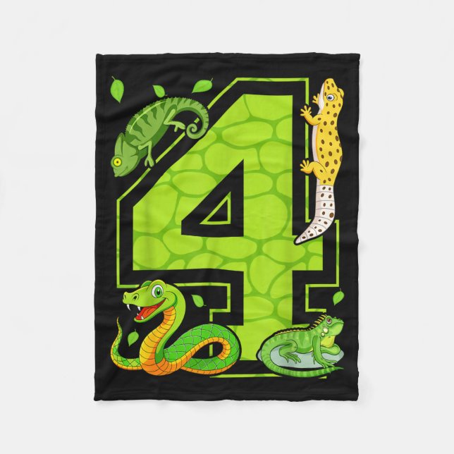 Couverture Polaire 4th Birthday Snake Lizard Reptile 4 Year Old Party (Devant)