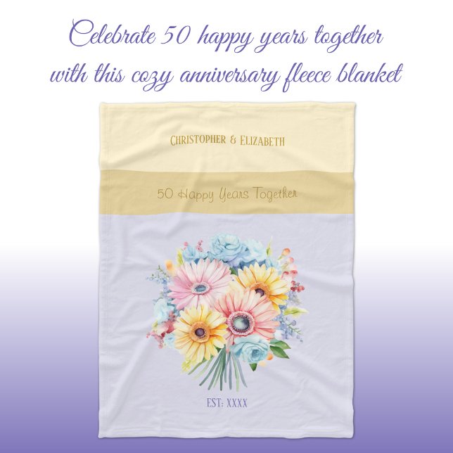 Couverture Polaire 50 ans or anniversaire fleurs violet (Créateur téléchargé)