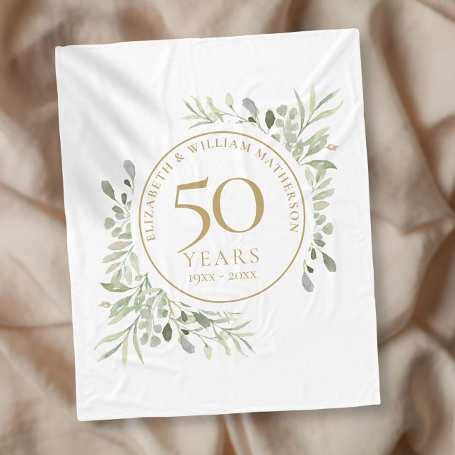 Couverture Polaire 50e anniversaire Mariage or verdure aquarelle (Créateur téléchargé)