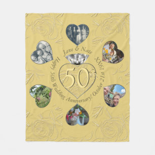 Couverture Polaire 50ème Diamant 6 Photos Coeurs Blanche Toison