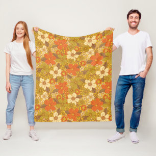 Couverture Polaire 60 ans rétro/les années 70 Orange & Olive Green Fl