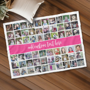Couverture Polaire 60 Photo Collage Grille - Texte de script - rose c