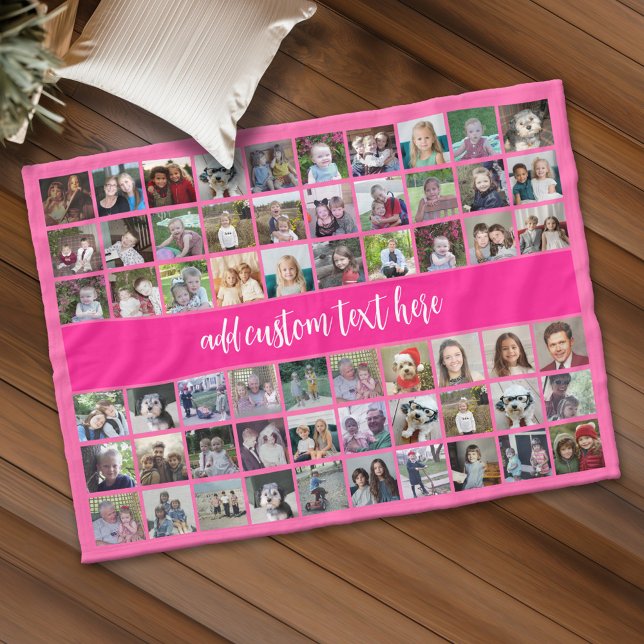 Couverture Polaire 60 Photo Collage Grille - Texte de script - rose c (Custom Fleece Blanket - Add Photos and Text)
