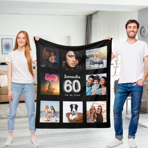 Couverture Polaire 60e anniversaire noir argent photo collage nom