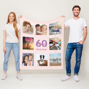 Couverture Polaire 60e anniversaire sur mesure photo collage rose or 
