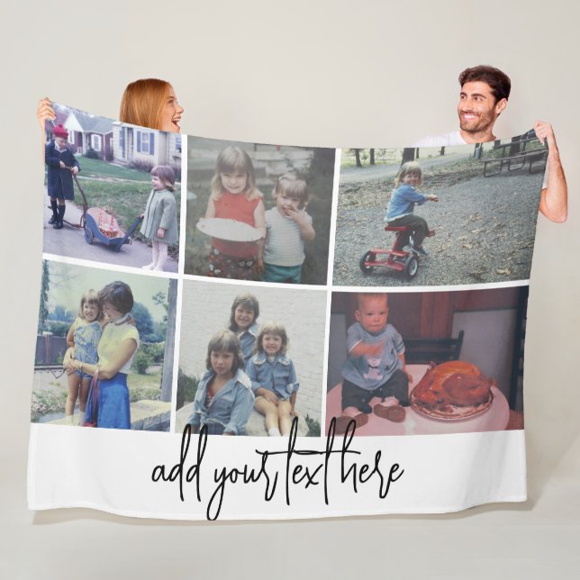 Couverture Polaire 6 Collage photo - Script noir tendance - Blanc (En situation)