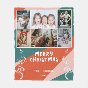 Couverture Polaire 6 Photo Collage Foliage Colorful Christmas Family