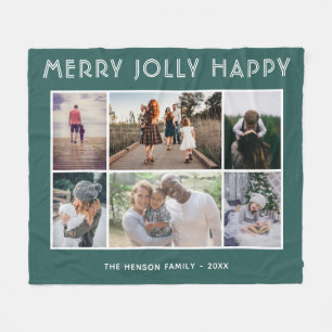 Couverture Polaire 6 Photo Collage Vert Joyeux Jolly Joyeux Noël