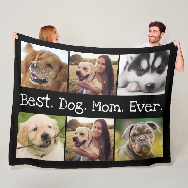 Couverture Polaire 6 photos Meilleur chien Maman Collage noir et blan (En situation)
