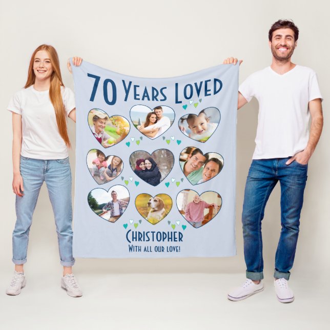 Couverture Polaire 70e anniversaire 70 ans coeur aimé Collage photo (En situation)