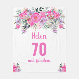 Couverture Polaire 70e anniversaire blanc fleuri rose