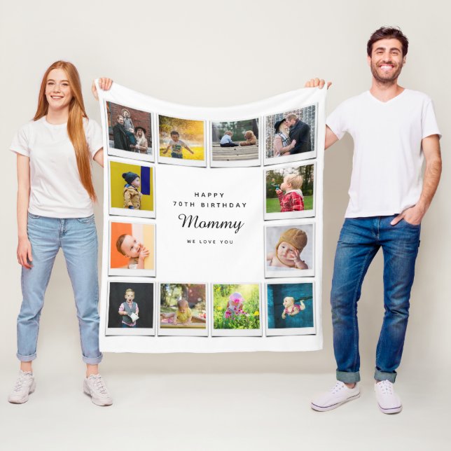Couverture Polaire 70e anniversaire maman photo Collage Modèle blanc (En situation)