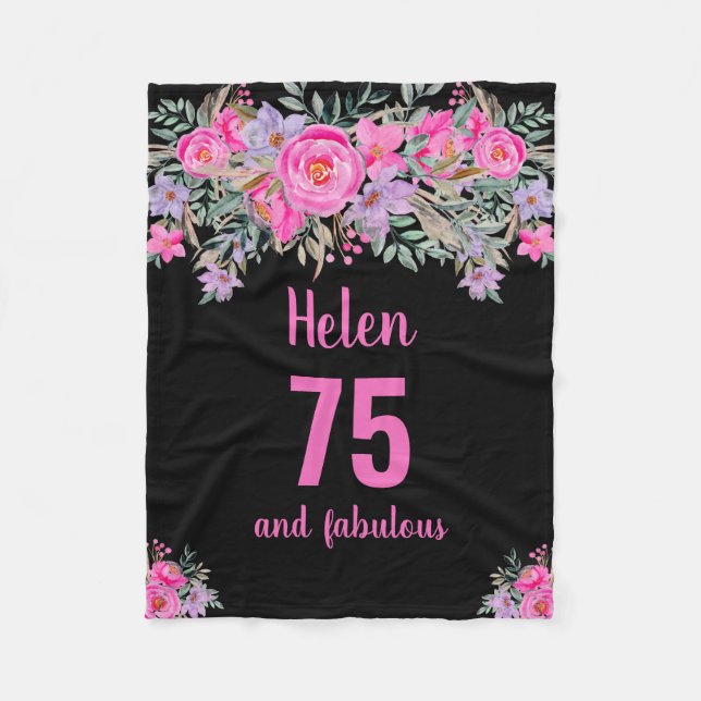 Couverture Polaire 75e anniversaire noir rose floral blanc (Devant)