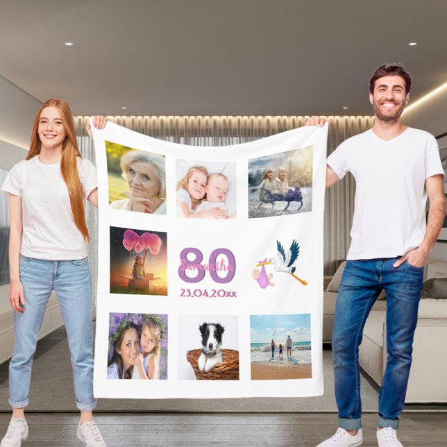 Couverture Polaire 80e anniversaire photo collage blanc (Créateur téléchargé)