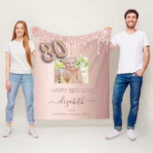 Couverture Polaire 80e anniversaire photo rose or rose amis