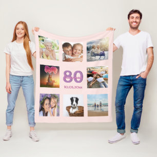 Couverture Polaire 80e anniversaire sur mesure photo collage rose or 