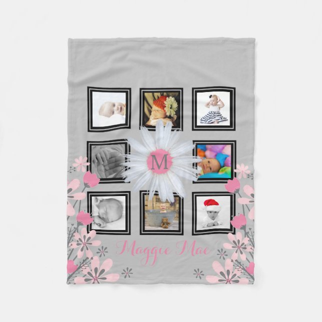 Couverture Polaire 8 monogramme de fleur de marguerite du collage | (Devant)