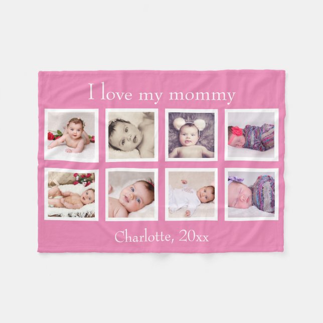 Couverture Polaire 8 Photo Personnalisé Texte Personnalisé (rose) (Devant (Horizontal))