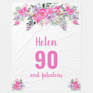 Couverture Polaire 90e anniversaire blanc fleuri rose