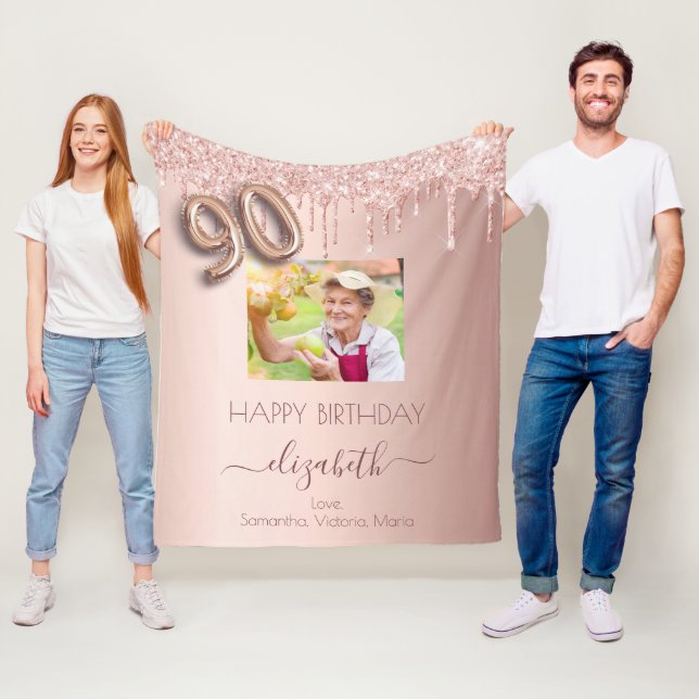 Couverture Polaire 90e anniversaire photo rose or parties scintillant (En situation)