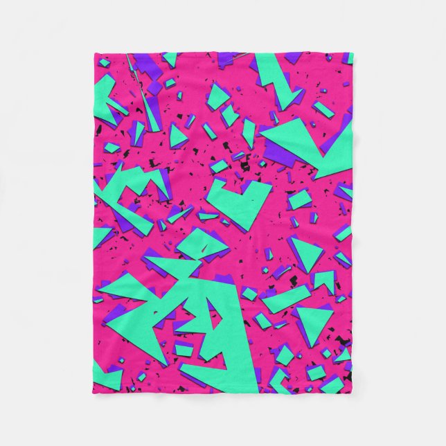 Couverture Polaire 90s Teal et motif géométrique abstrait de rose (Devant)