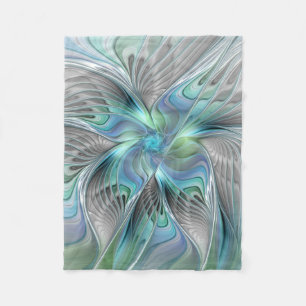 Couverture Polaire Abstrait Bleu Vert Papillon Imaginaire Fractal Art