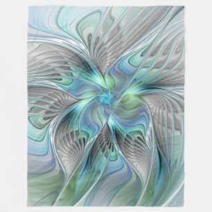 Couverture Polaire Abstrait Bleu Vert Papillon Imaginaire Fractal Art