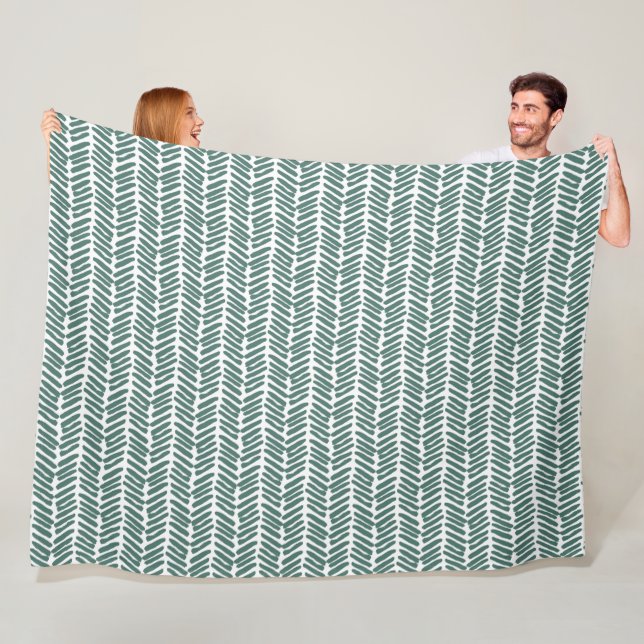 Couverture Polaire Abstrait Chevron blanc chic gris gris vert (En situation)