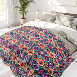 Couverture Polaire Abstrait Floral Bohème Vibrant