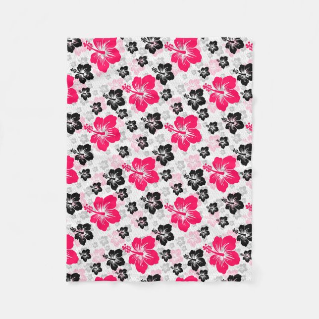 Couverture Polaire Abstrait Floral Rouge Noir Blanc (Devant)