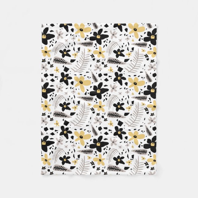 Couverture Polaire Abstrait Gris jaune noir gris sans joint motif flo (Devant)